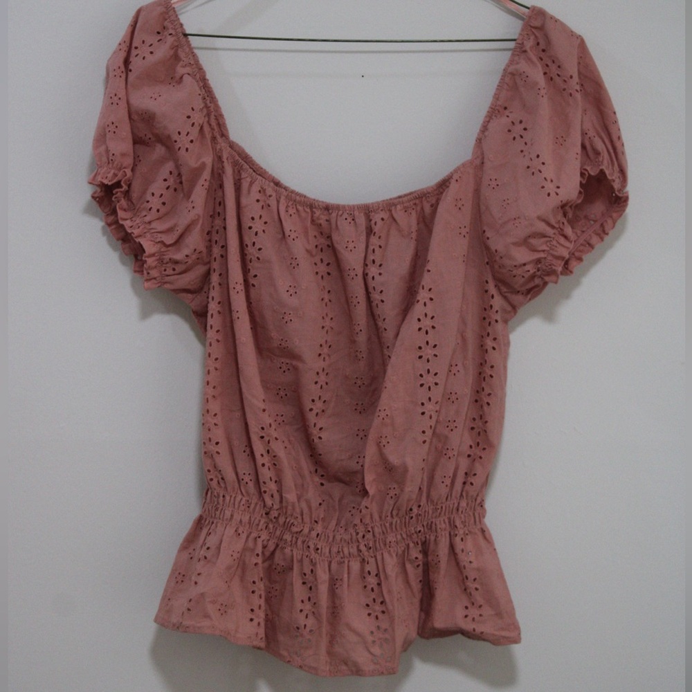 Elegant Pink Eyelet Women's Top